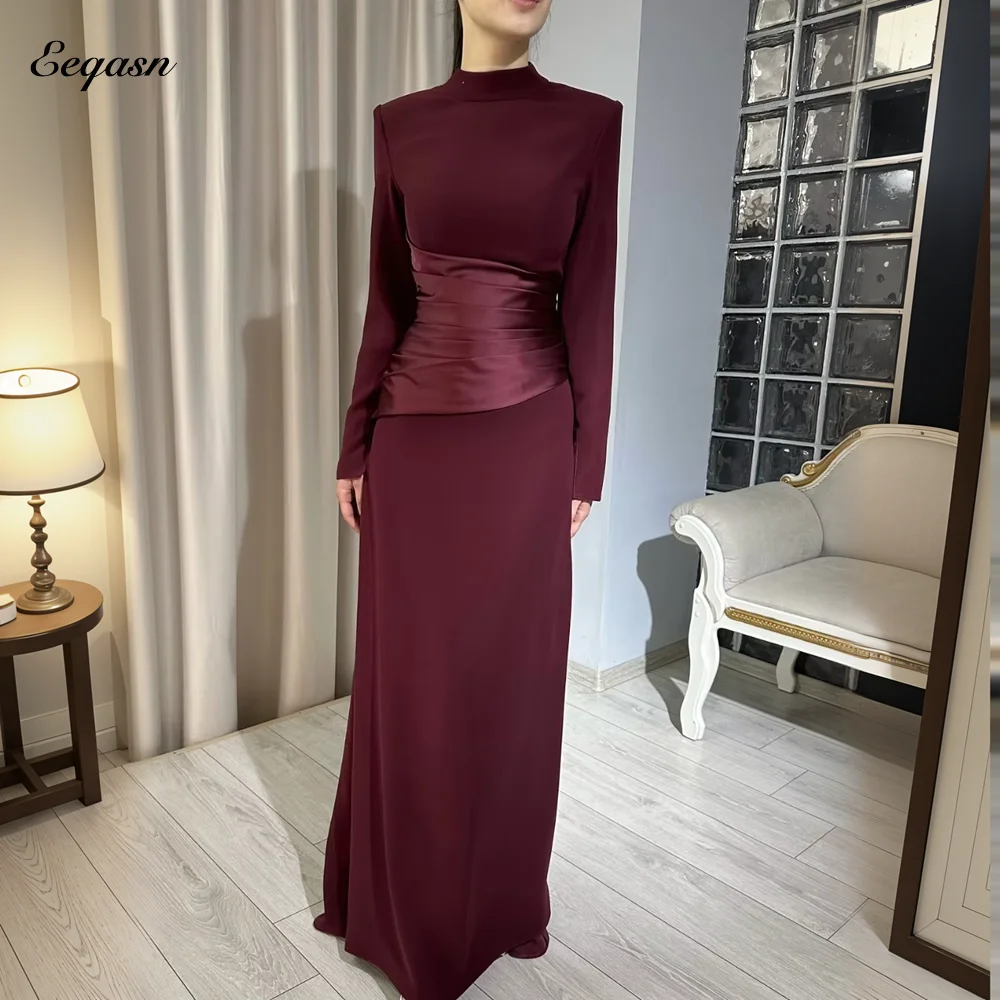 

Burgundy Prom Dresses Mermaid Long Sleeves Mother of Bride Vestidos Para Eventos Especiales Party Evening Gown Customized