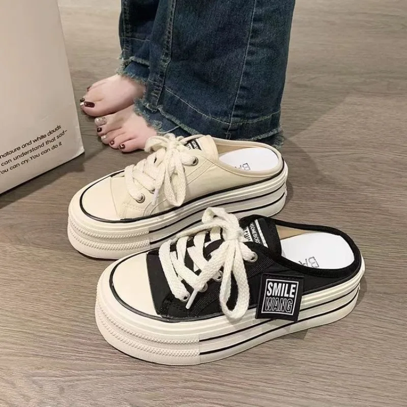 

Women's Baotou Half Slippers Classic Breathable Canvas Shoes Breathable Casual Slippers for Women Platform Sandals Zapatos Mujer