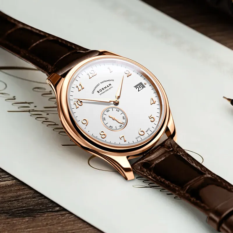 BORMAN мужские автоматические часы 41 мм ультратонкие механические наручные часы 5 бар водостойкие сапфировые светящиеся Hangzhou5000 мини-ротор