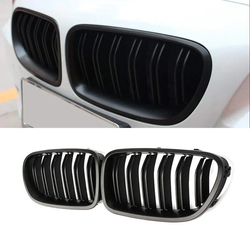 

1 Pair Double Slat Line Front Bumper Grill Hood Kidney Grille Grill for 2010-2017 BMW 5 Series F10 F11 F18 M5 (Matte Black)