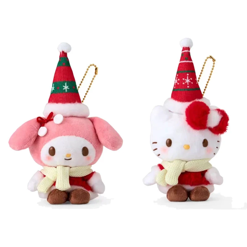 12cm Śliczny Kreskówkowy Kawaii 2025 Nowy Sanrio My Melody Hellokitty Świąteczny Kapelusz Szalik Pluszowa Lalka Brelok Zawieszka do Torby Zabawka Prezent