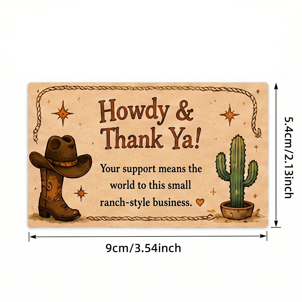 Cowboy thank-you cards wholesale 50/100 - Western ranch packaging small-sized inner pages - suitable for small items
