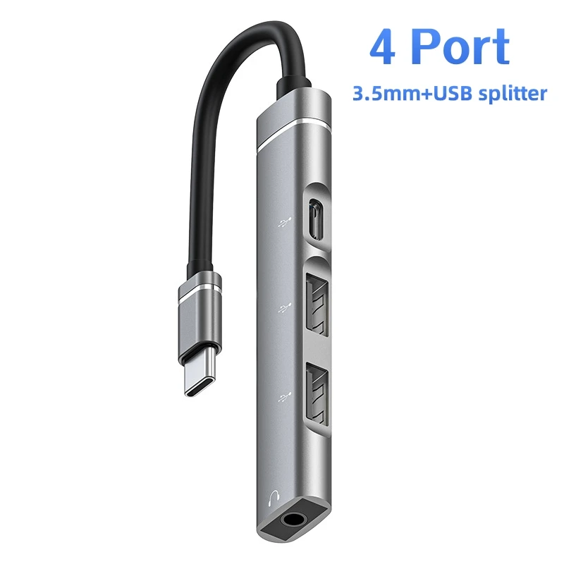 4 Port Multi Splitter Type C to 3.5mm USB C Hub USB 2.0 Type C Splitter Adapter OTG Expander USB Multi Splitter USB HUB For PC