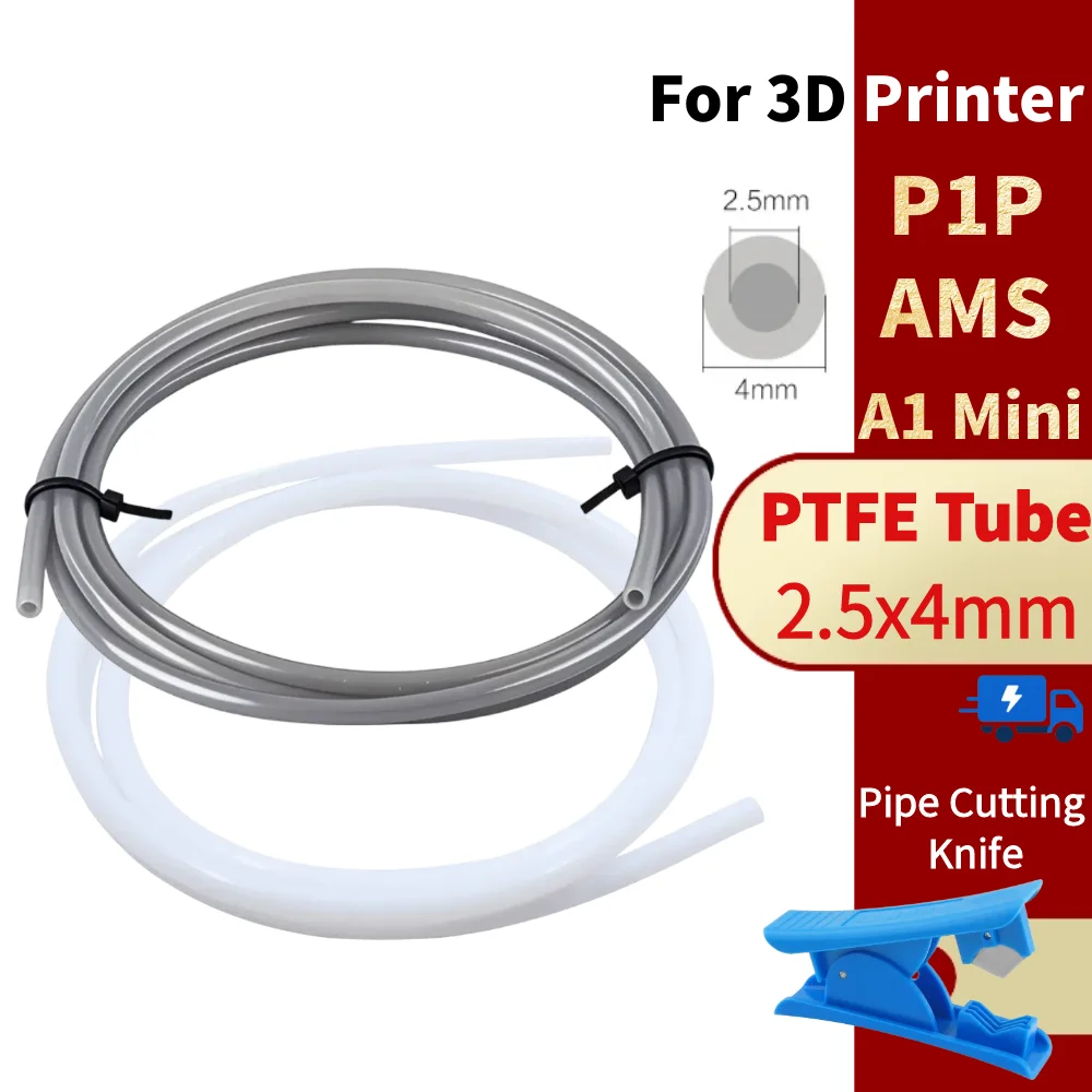 2.5mm IDx4mm OD PTFE Tube Fits Direct Drive Extruder 3D Printer for Bambu Lab A1/A1 Mini/P1P/P1S/X1C, Creality K1 Ender 3 V3