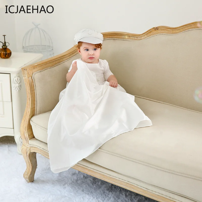 

ICJAEHAO Baby Wedding Formal Dresses + Hat 0 to 12M Super Long Baby Boy Baptism Birthday Party Christening Ball Gown Infant