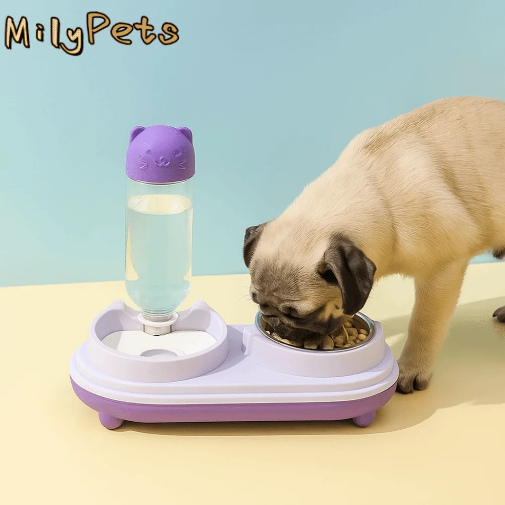 

Spill Proof Cat Double Bowl Dual Purpose Non-slip Cat Drinking Bowls Plastic Detachable Pet Water Fountain Home