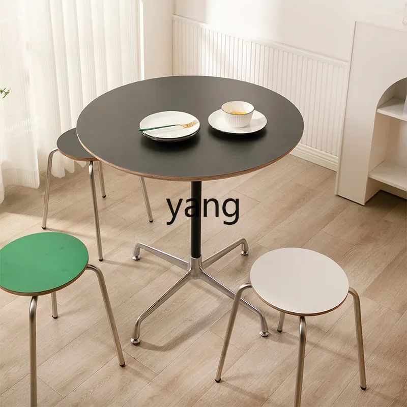 LMM，stainless steel round table household small apartment modern simple medieval green round dining table