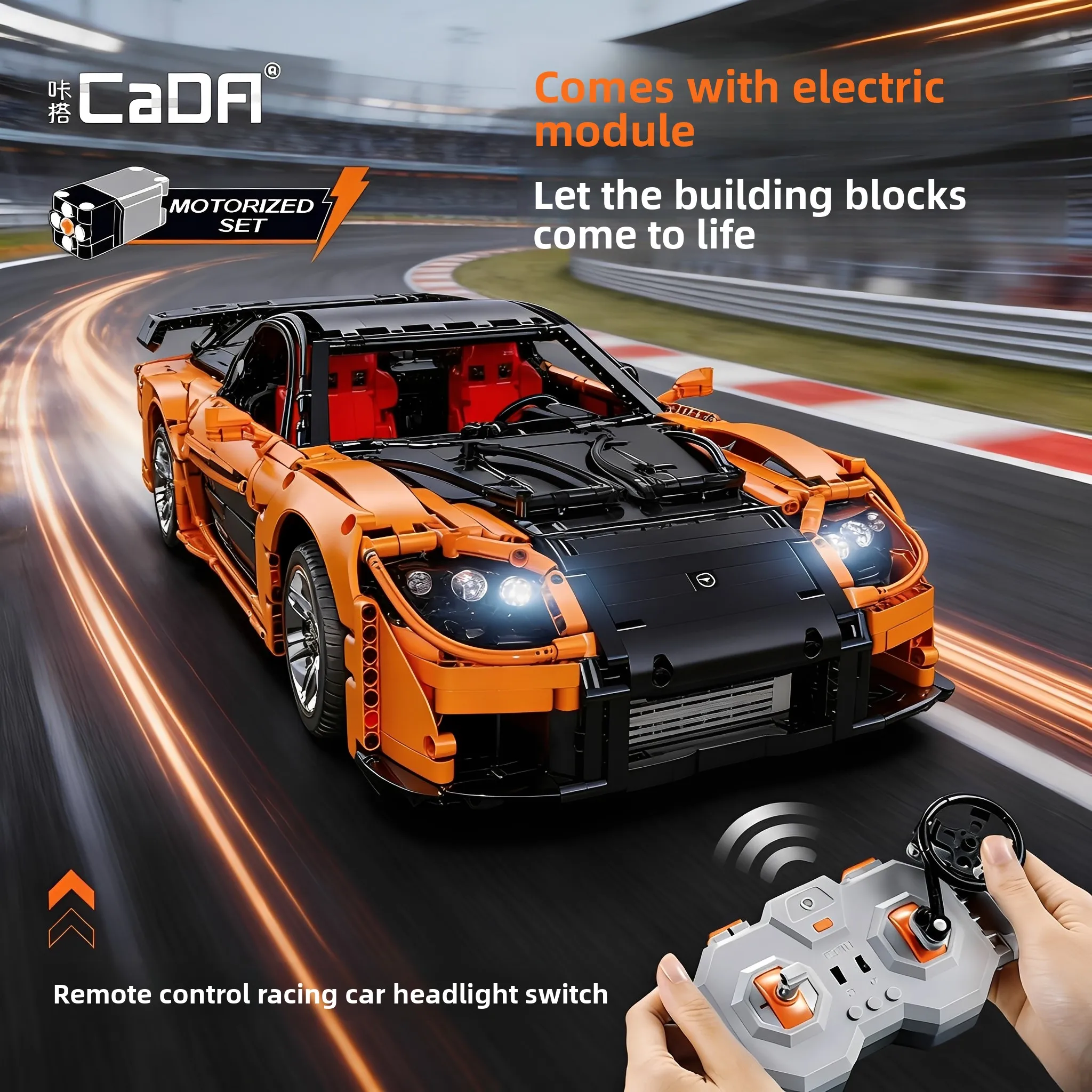 

Cada 1:8 Design MOC Artemy Zotov Racing Car Mazda RX-7 RC Sports Car Building Blocks City Endurance Sports-Car Bricks Toys Gift