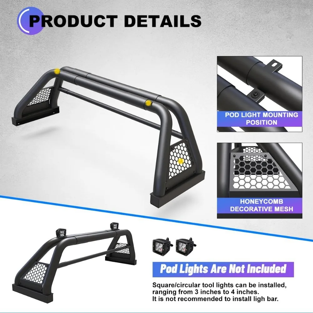 قضبان Wolfstorm لشاحنات الالتقاط العالمية بالحجم الكامل، شريط رياضي على شكل رف تشيس للشاحنات شيفروليه S-10 كولورادو/جي إم سي سونوما/Je #3