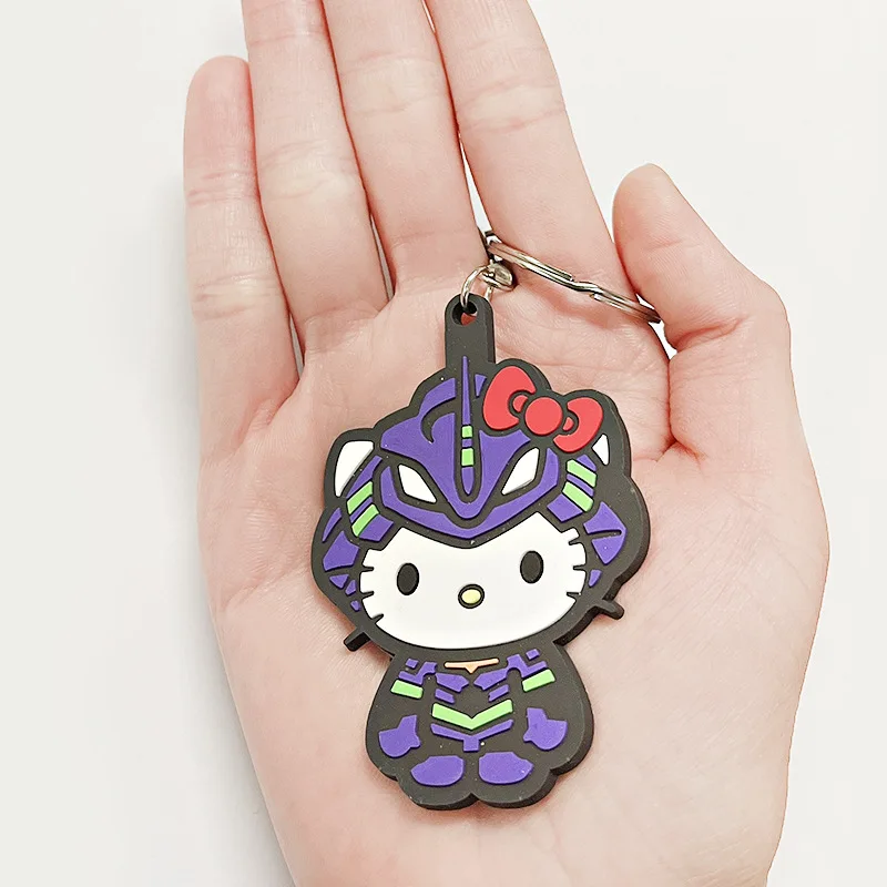 Evangelion Mecha Kitty Enamel Key Chain Hello Kitty Keychain Women Fashion Jewellery Backpack Decorate The Keychain For Girls view 3