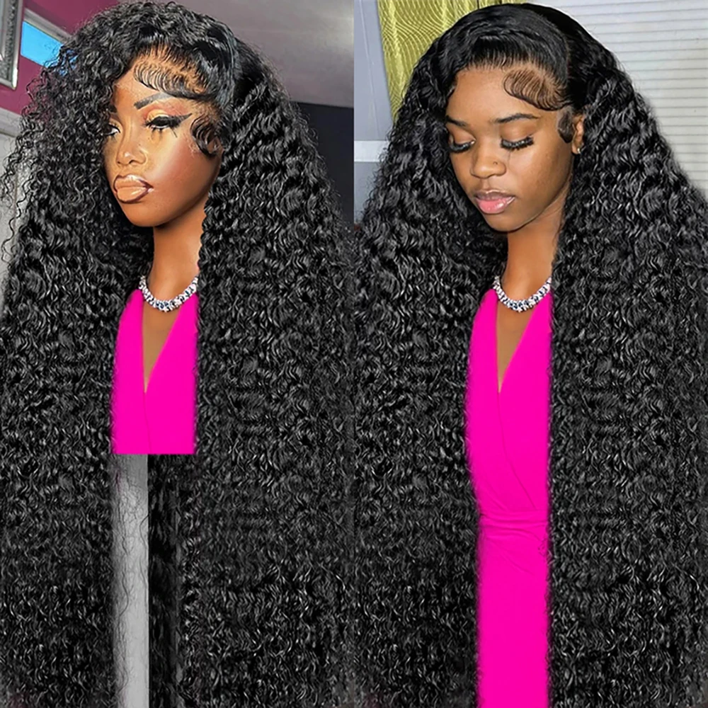 300 Density HD 360 Full Lace Transparent Deep Water Wave Curly Lace Frontal Wigs 30 40 Inch 13X4 13X6 Lace Front Human Hair Wig