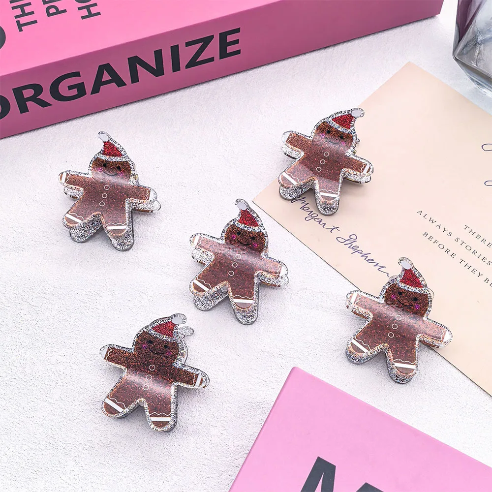 NEW Little Gingerbread Man Hair Claw Cute Christmas Dress Up Party Gift Acrylic Hair Claw Clips Hair Accessories for Women Girls