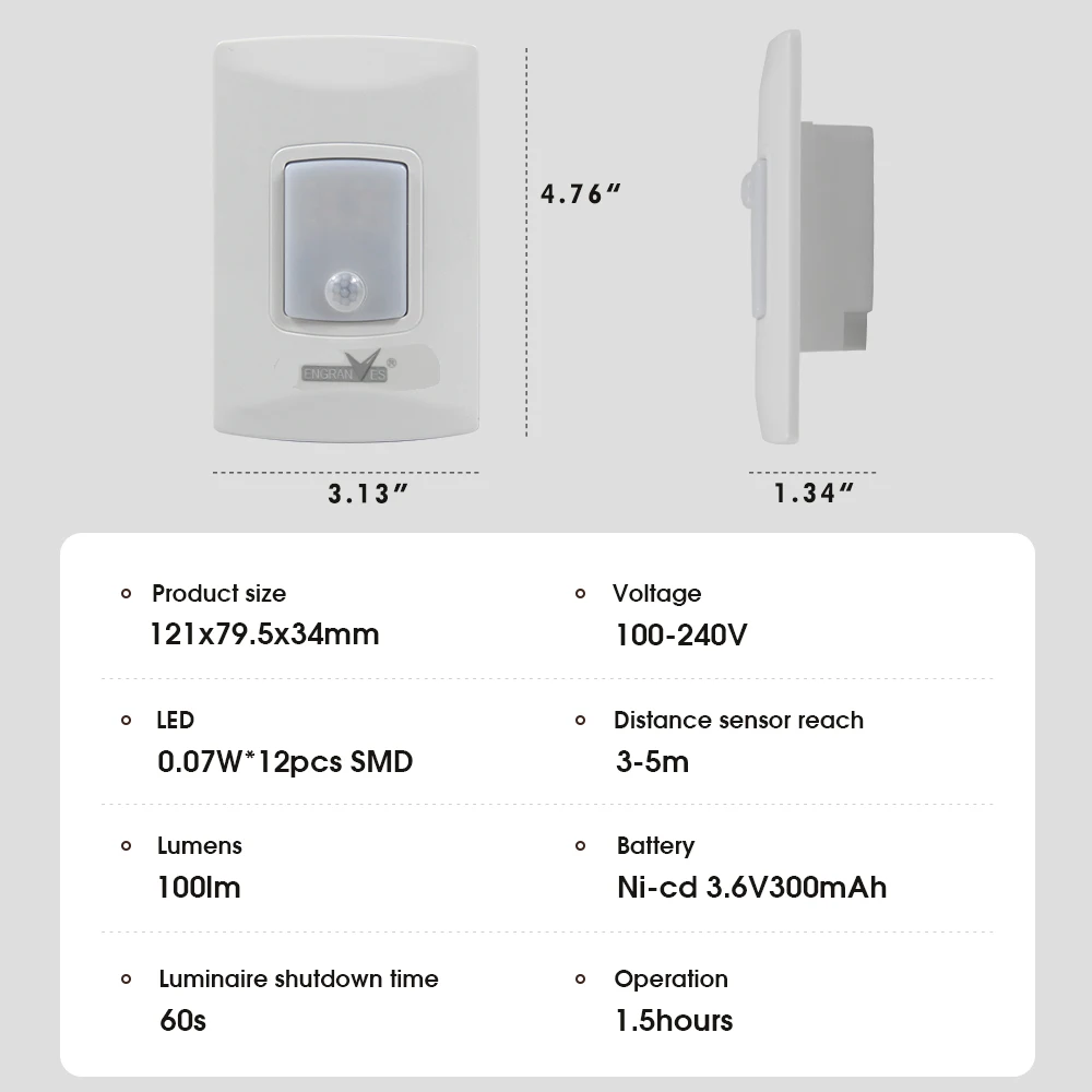 Motion Sensor Emergency Light Embedded Wall Lamp Indoor Inductive Corridor Stair Lighting for Power Failure Automatic Lighting