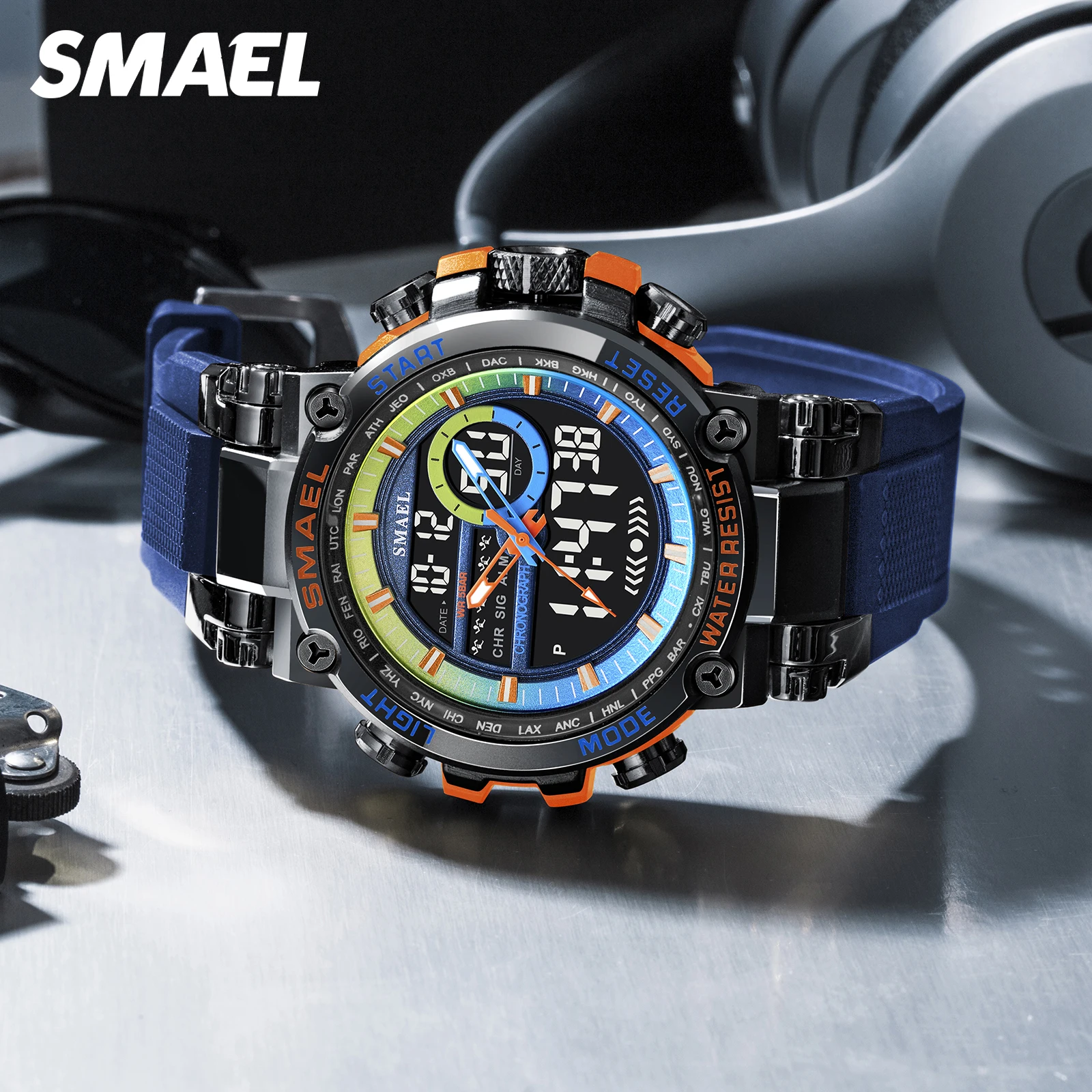 

SMAEL 8141 Men‘s Digital Sport Watch - Alloy Case TPU Strap Multifunctional Alarm Clock Stopwatch 50M Waterproof Shock Resistant