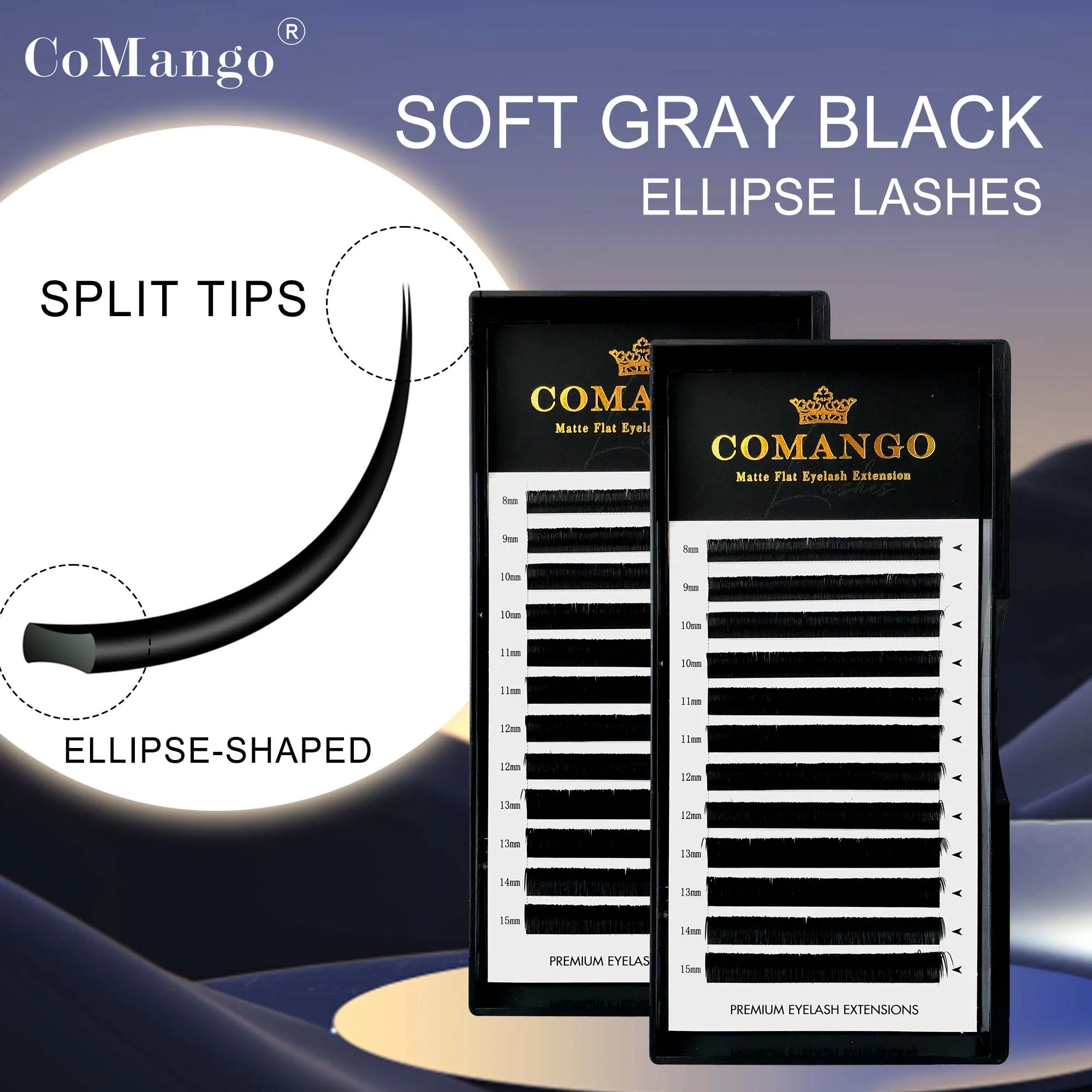 CoMango Firmer Ellipse Flat 0.15/0.2 Individual Lashes Extension Split-tips Volume Fans Super Soft Natural False Lash Makeup