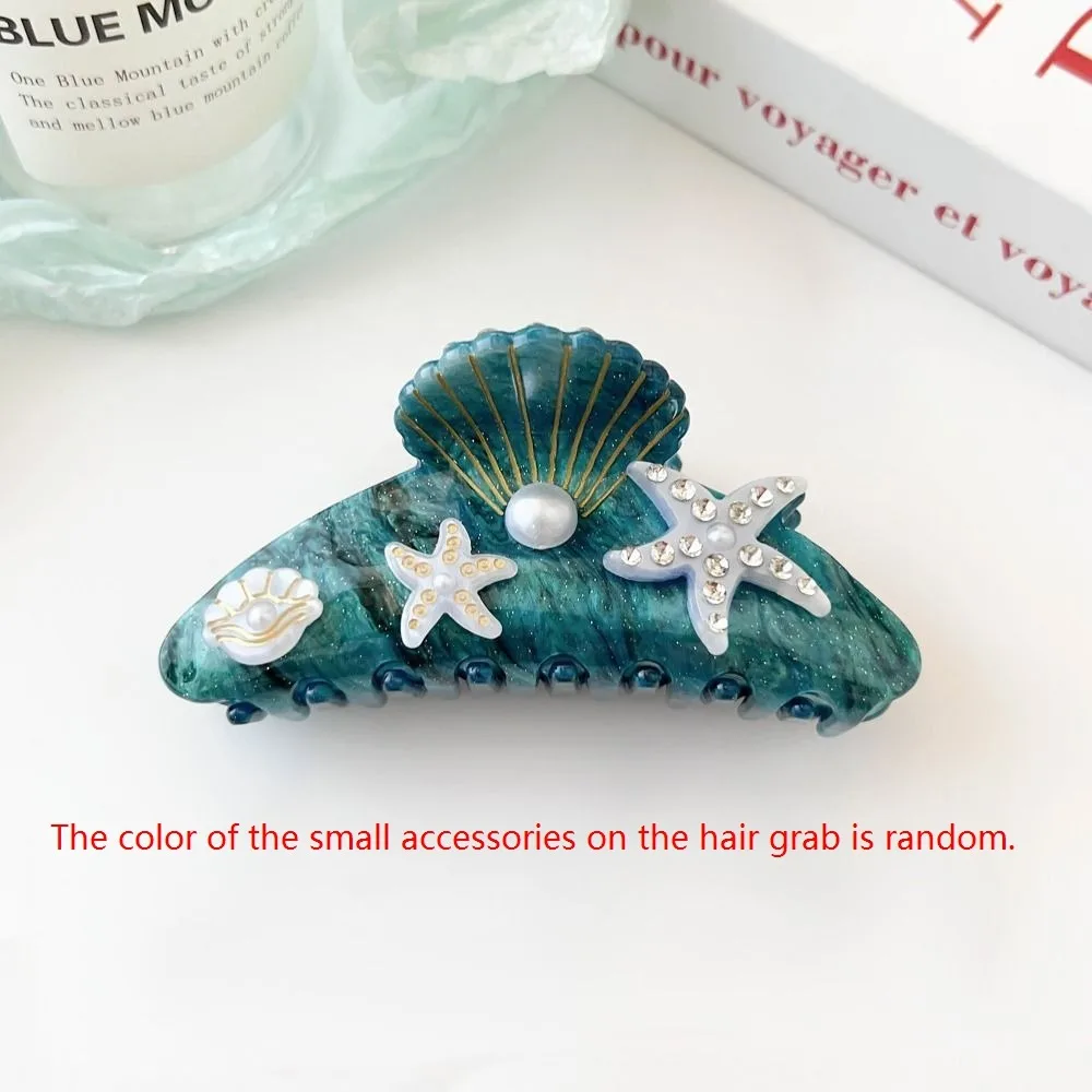 

Sweet Starfish Ocean Shell Hair Grab Hair Clip Pearl Rhinestone Hair Claw Headwear Hairpin Acrylic Shark Clip Streetwear