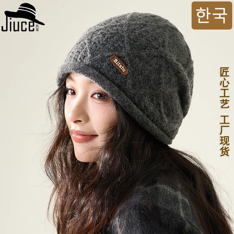 

Knitted Pile Cap Autumn Winter Big Head Western Style Pullover Wool Hat Versatile Warm Pullover Hat Gorro De Lana 4m744