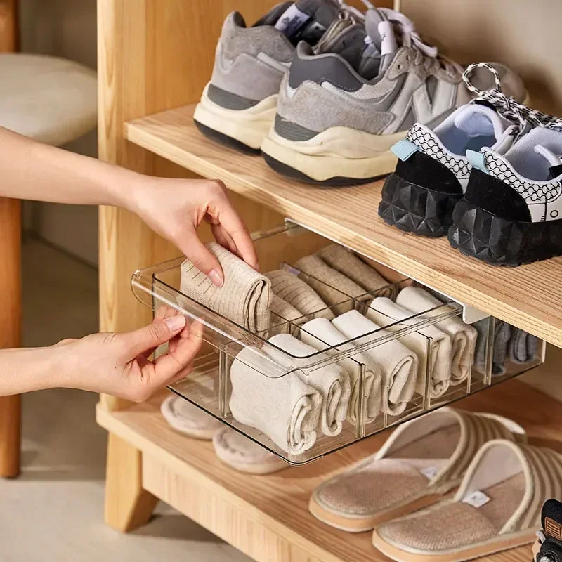 Clear Acrylic Underwear Drawer Organizer Box 6/8/1 Grids Compartment Divided Closet Storage Bin Stackable Shelf for Socks