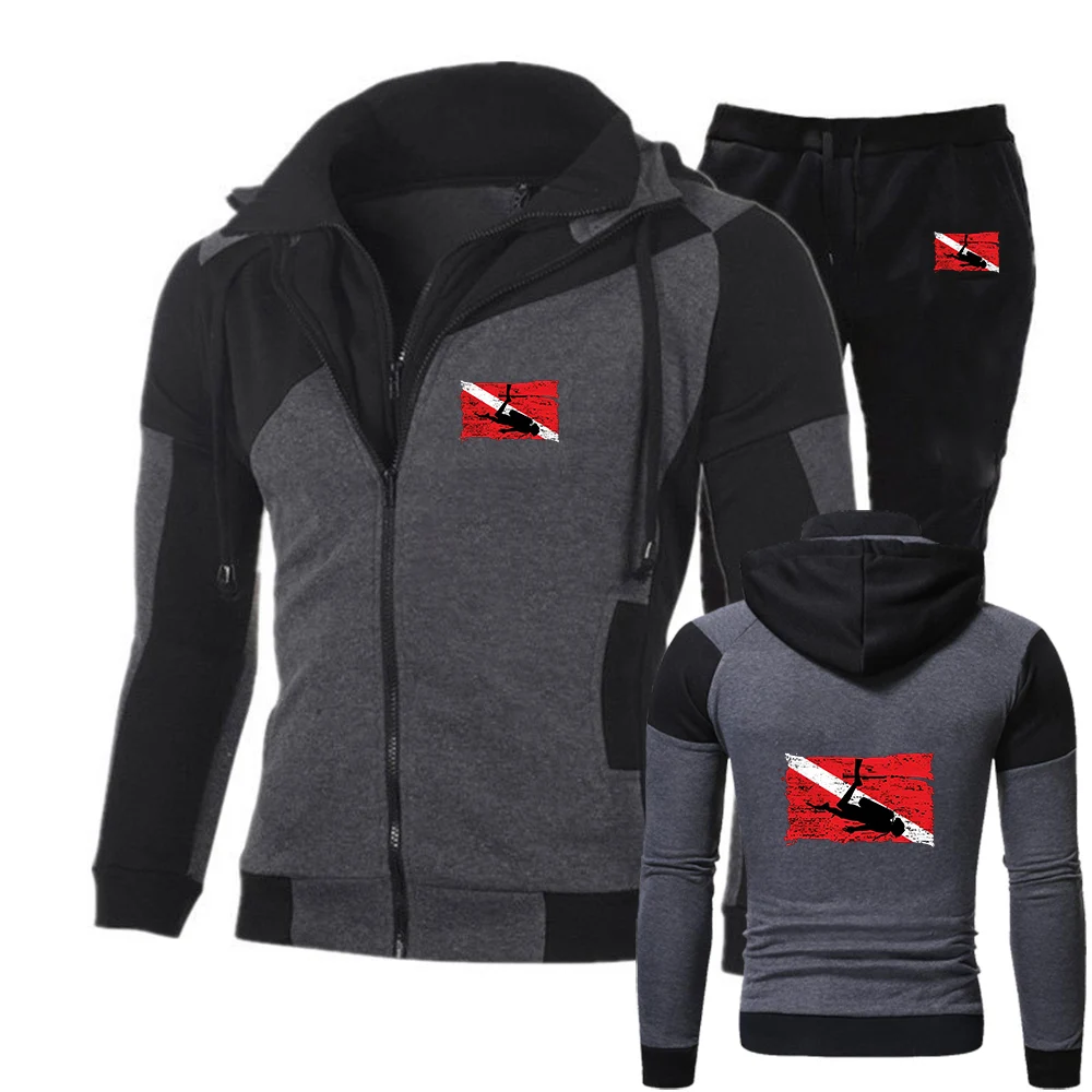 2025 Spring And Autumn Scuba Diving Diver Man's New Handsome Popular Hot Sales Travel Zipper Hoodies+Fit Sports Pants Suit