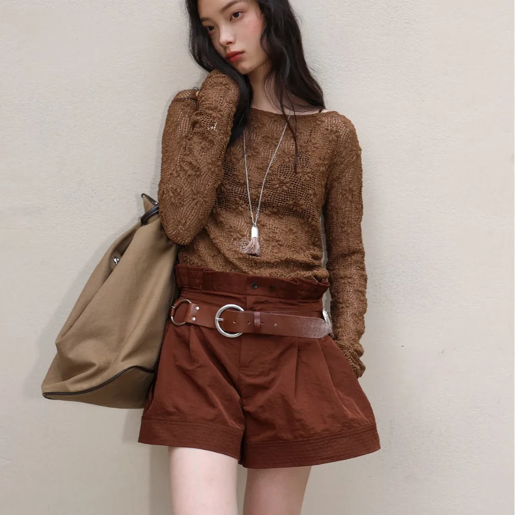 2000s Punk Earth Spicy Girl Style Brown Heavy Industry heart Y2k Belt for Women,Millennial Punk Style Design,Chain Decoration