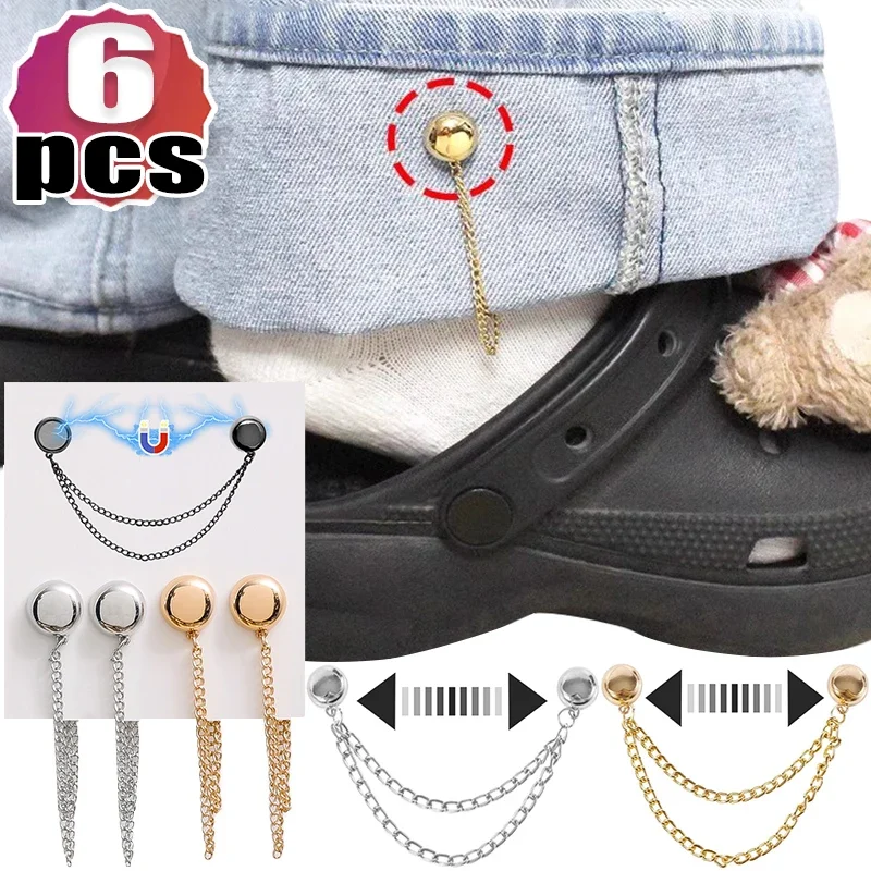 Trouser Legs Fixed Magnetic Clip Clothes Pants Hem Fixing Clip with Chain Jacket Sleeve Magnet Pin Buckle Shirt Light Brooch