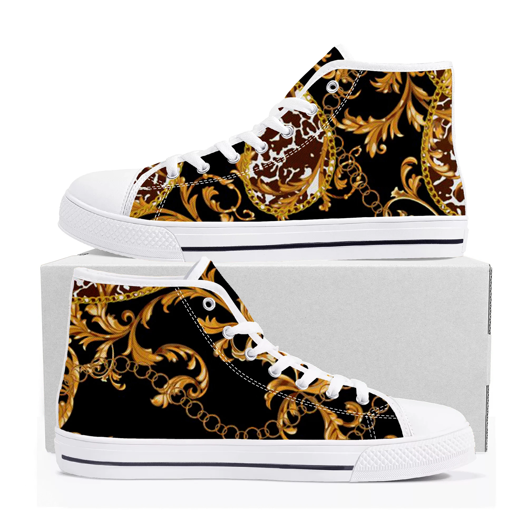 

Golden Leopard Lace Chain High Top High Quality Sneakers Mens Womens Teenager Canvas Sneaker Casual Couple Custom Made Shoes