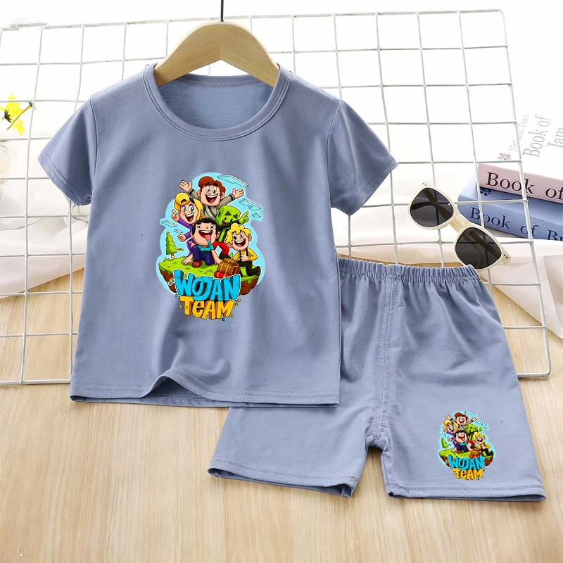 Conjunto de Pijamas de Verão para Crianças Wojan, Pijamas de Anime e Desenhos Animados, Roupas de Dormir para Meninos e Meninas, Camisetas de Manga Cu