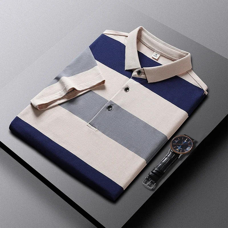 New Summer Men Classic Striped Polo Mens Cotton Short-Sleeved Embroidered Business Casual Hot Polo Shirt Male Dropshipping