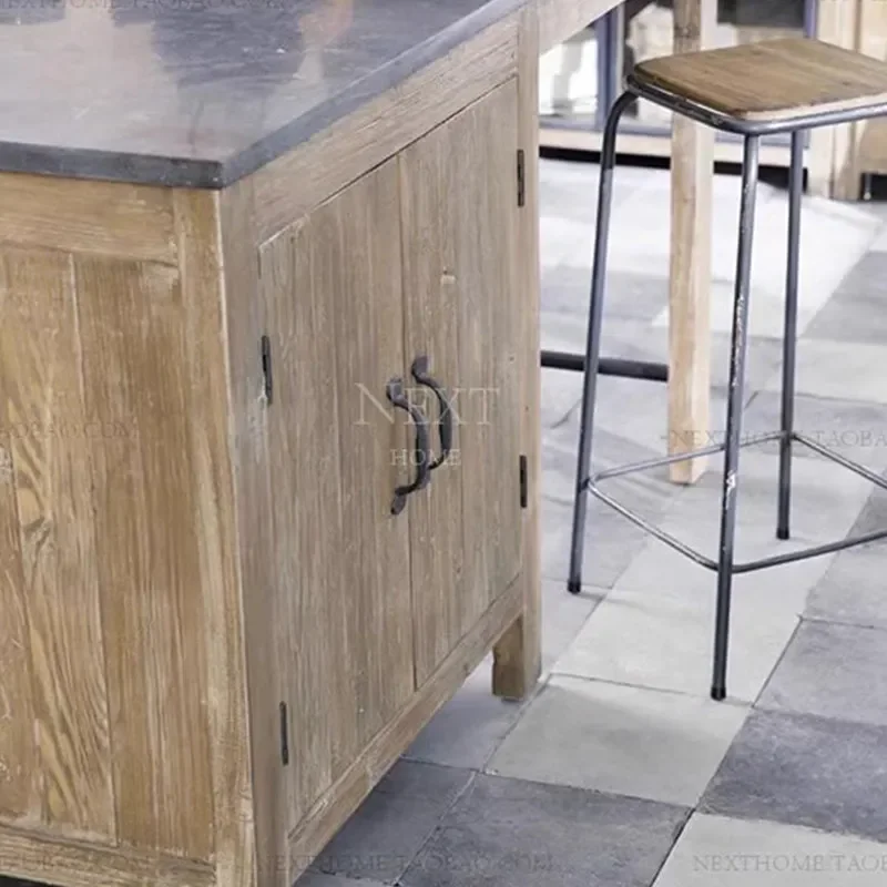 TAO  Solid wood island kitchen, marble sideboard, storage cabinet, table cooking table, log style old