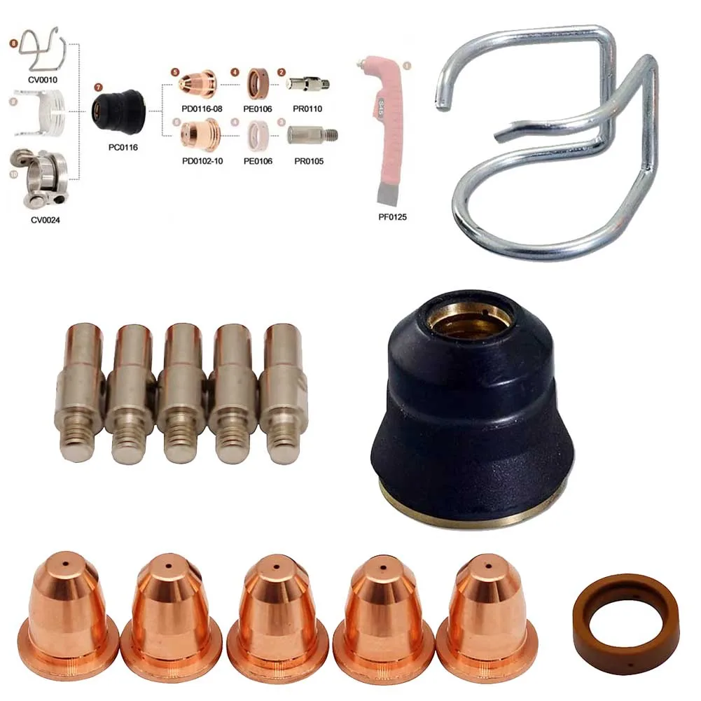 Eletrodo da tocha do cortador de plasma PD0116-08 pr0110 substituição s25/s45 dicas kit ferramenta 1 conjunto oficina consumível 2022