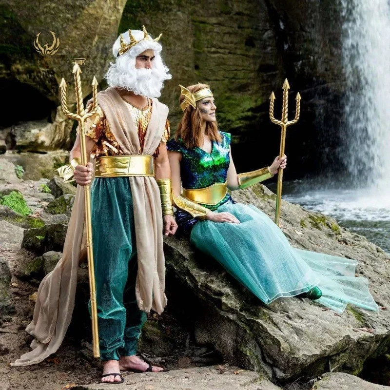 

Halloween Mermaid Costume Ancient Sea Dragon King Queen Stage Performance Cosplay Pharaoh Beauty Queen Traditional Ethnic Wom...