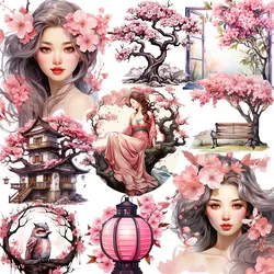 12Pcs/Pack Vintage Sakura Girl Sticker DIY Craft Scrapbooking Album Junk Journal Decorative Stickers