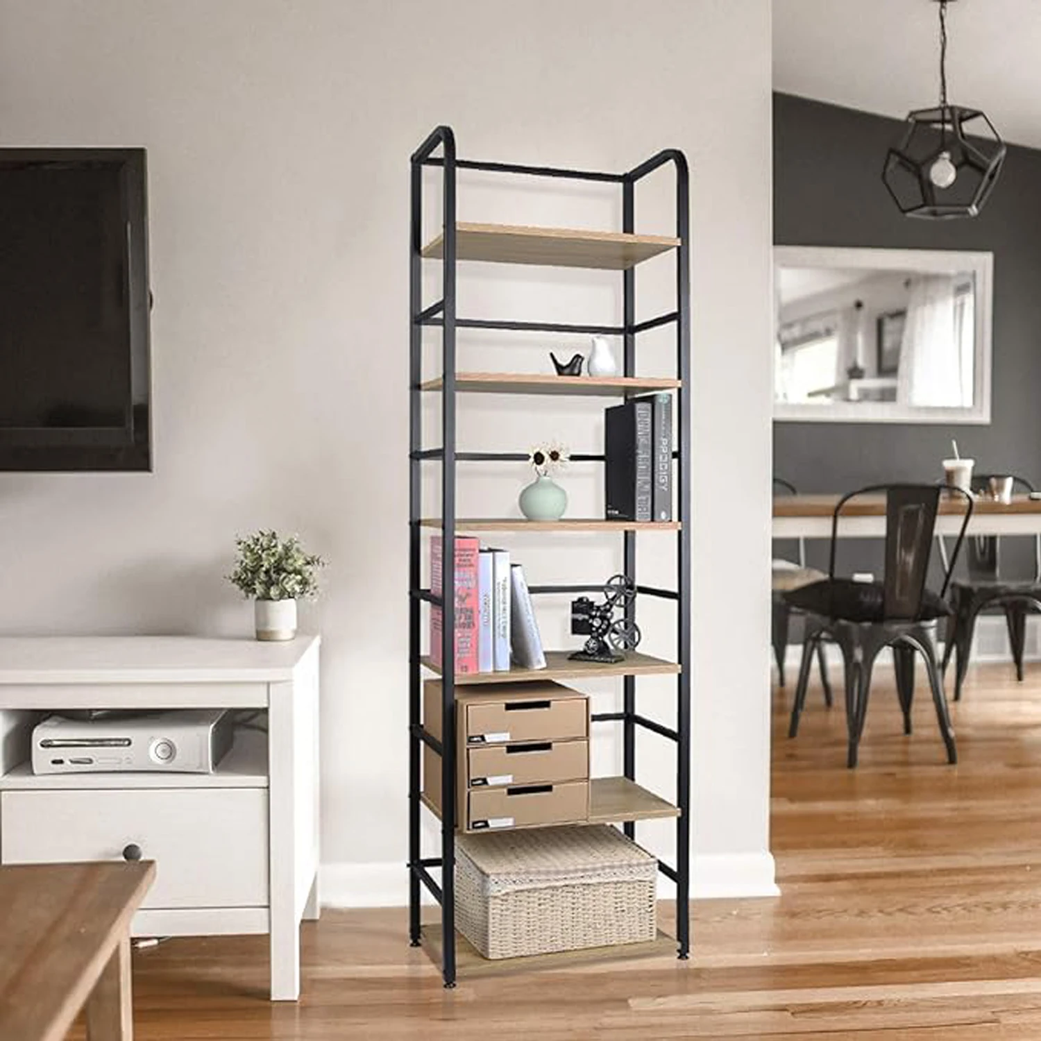 WOLTU 6-stufiges Bücherregal, Aufbewahrungsregal, 50 x 30 x 176 cm, Eckregal, Organizer, Leiter, Bücherregal, Badezimmer, Küche, Regal, Wohnmöbel