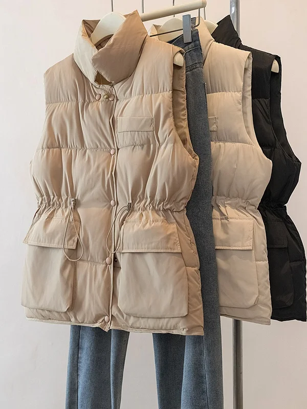 Women's down Cotton Vest Slimming Sli New 2025 Faion Autumn Winter Stand Collar Waist Cinched Versatile oulder Jaet