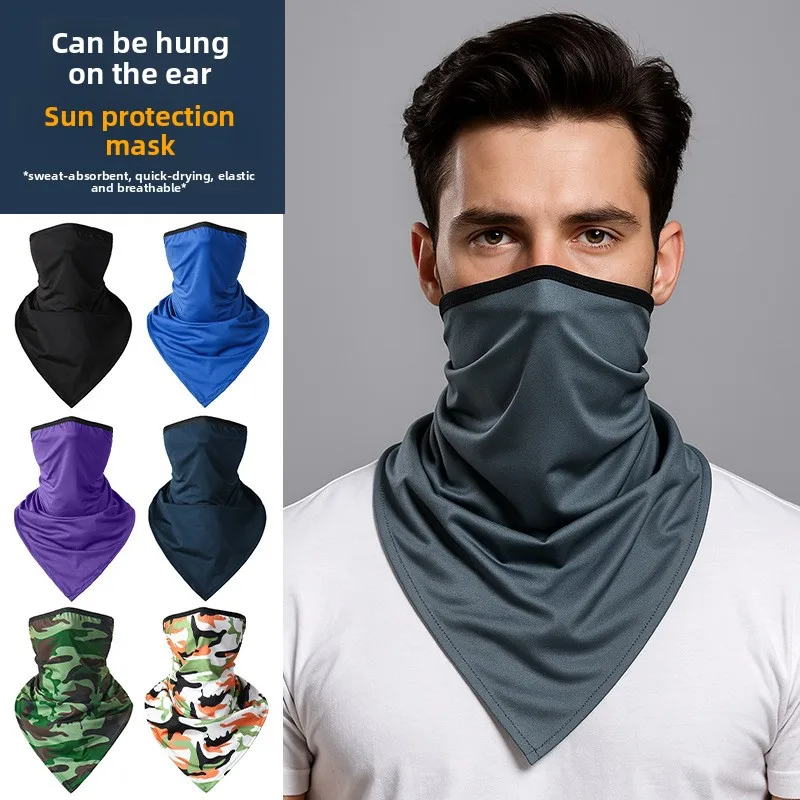 Cycling Sunscreen Mask Breathable Neck Protection Ice Silk Hanging Ear Triangle Towel High Elastic Women Men Outdoor Face Cover