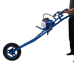 2.2KW (3HP) Hole Punch Ground Drill Pit Digger Set for Earth Burrowing Blue with 2 Stroke Wheelbarrow Wheel Movable Drill