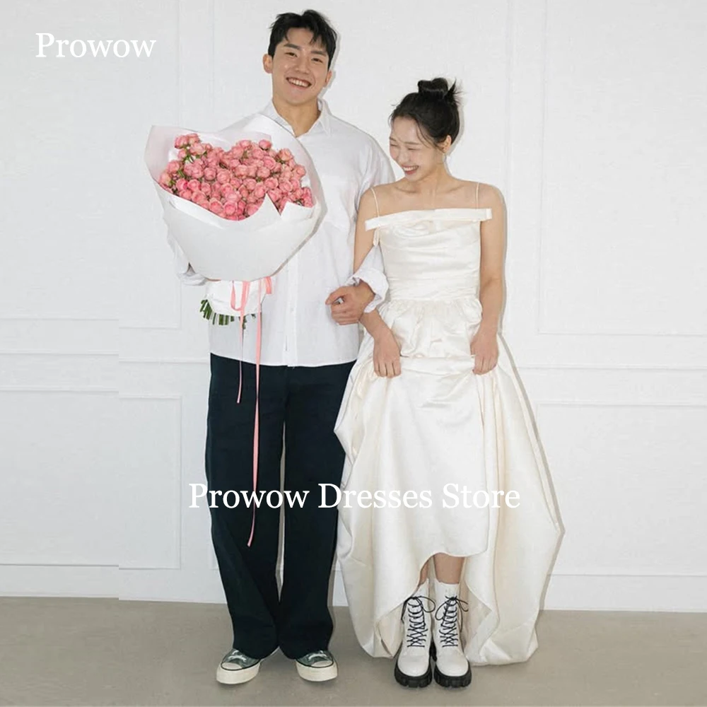 Prowow Elegant White A-line Wedding Dresses Spaghetti Straps Simple Korea Photoshoot Floor Length Bride Gowns Customized 2025