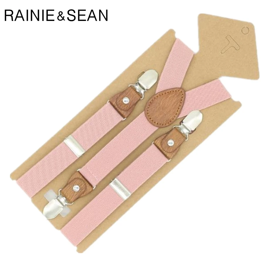 RAINIE SEAN Suspenders For Children Pink Boys Girls Braces Child Solid Red Blue Retro Pants Strap Clips Suspensors For Child