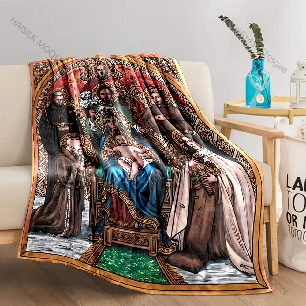Religious figures with holy child Print Believer Pray blanket Warm soft flannel material suitable for all seasons luxury gift