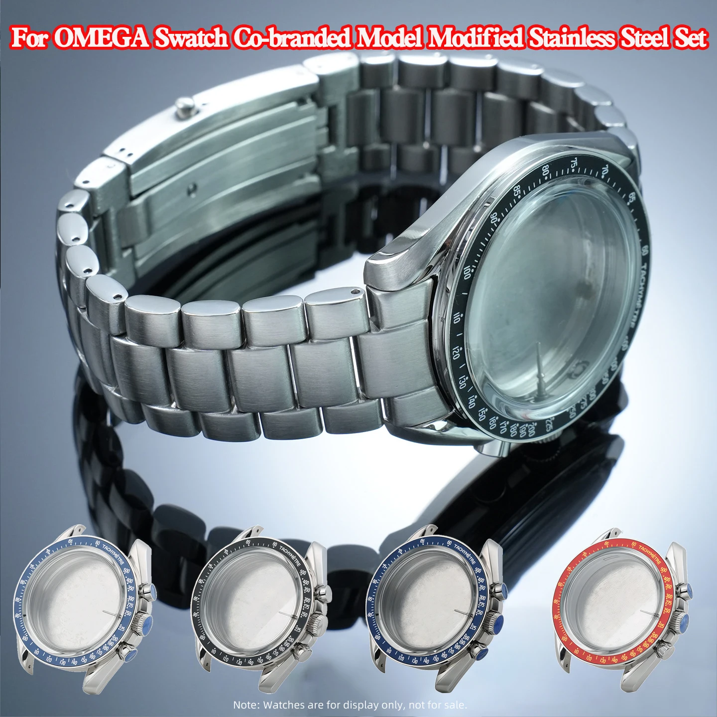 For Omega Swatch Co‑branded Watch Modified High‑Quality Stainless Steel Case And Strap Set Steel Black Bezel / Blue/Rose Bezel