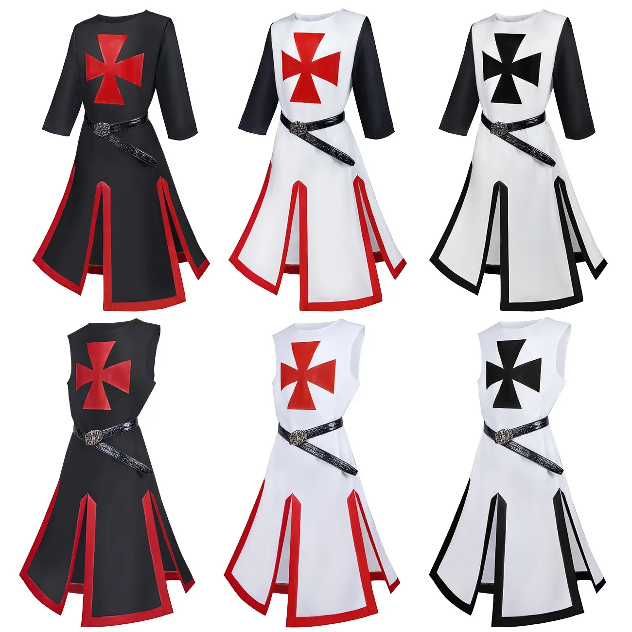 S-4XL Heren Middeleeuwse Crusader Tempeliers Tuniek Cosplay Kostuums Renaissance Halloween Wapenrok Warrior Zwarte Pest Mantel Top