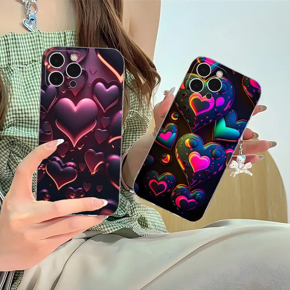 

Чехол для мобильного телефона Y2K Glowing Hearts для iPhone 16, 15, 14, 13, 12, 11 X XR XS 8 6 Pro Max Plus, мини-прозрачный цветной защитный роскошный чехол