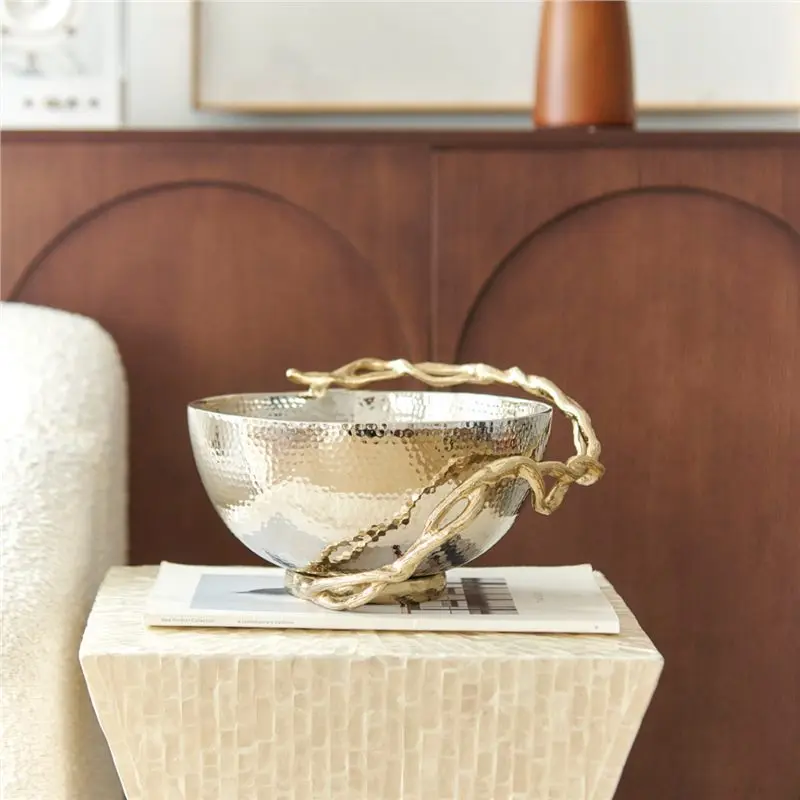Metal twisted branch silver handmade storage bowl rectangular tray fruit plate European light luxury soft decoration ornament