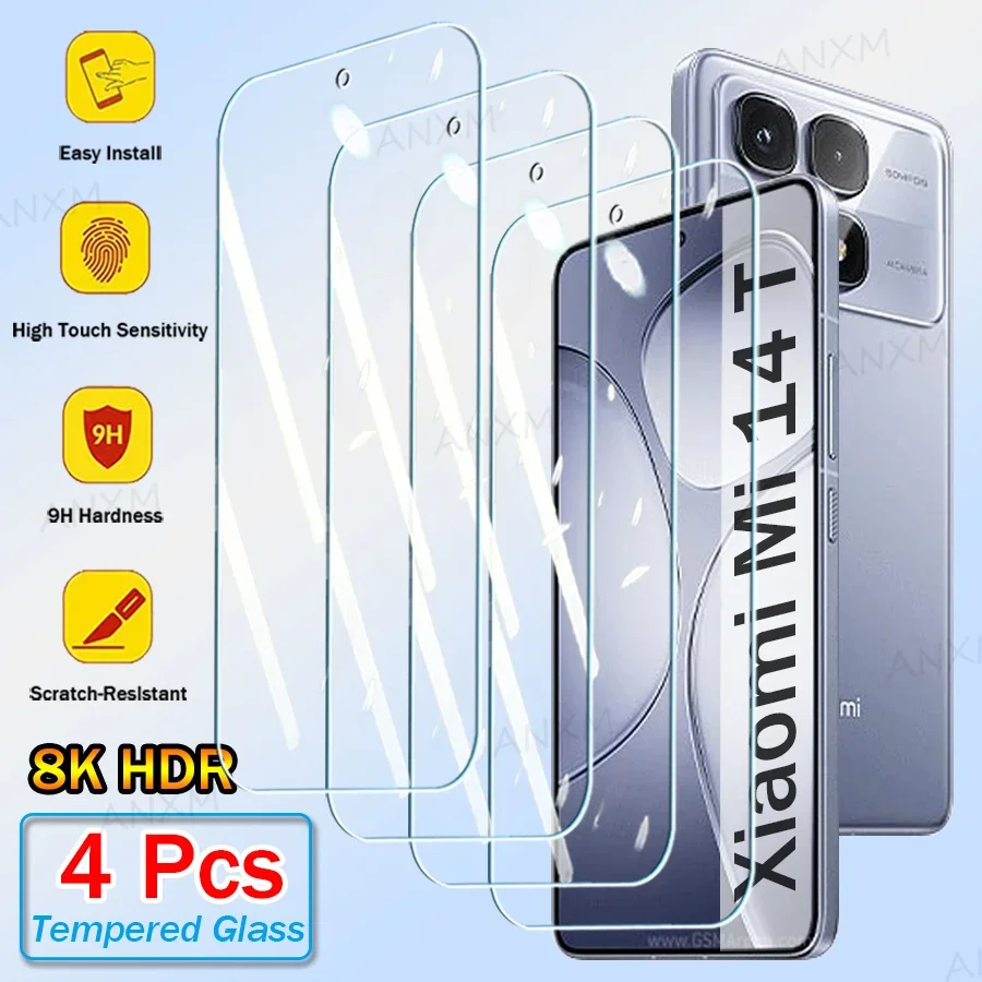 

2-4Pcs Tempered Glass For Xiaomi Mi 14T 14 T Pro Screen Protectors Protective Glass Film Tattoo ink Alabaster watch Hammer Car