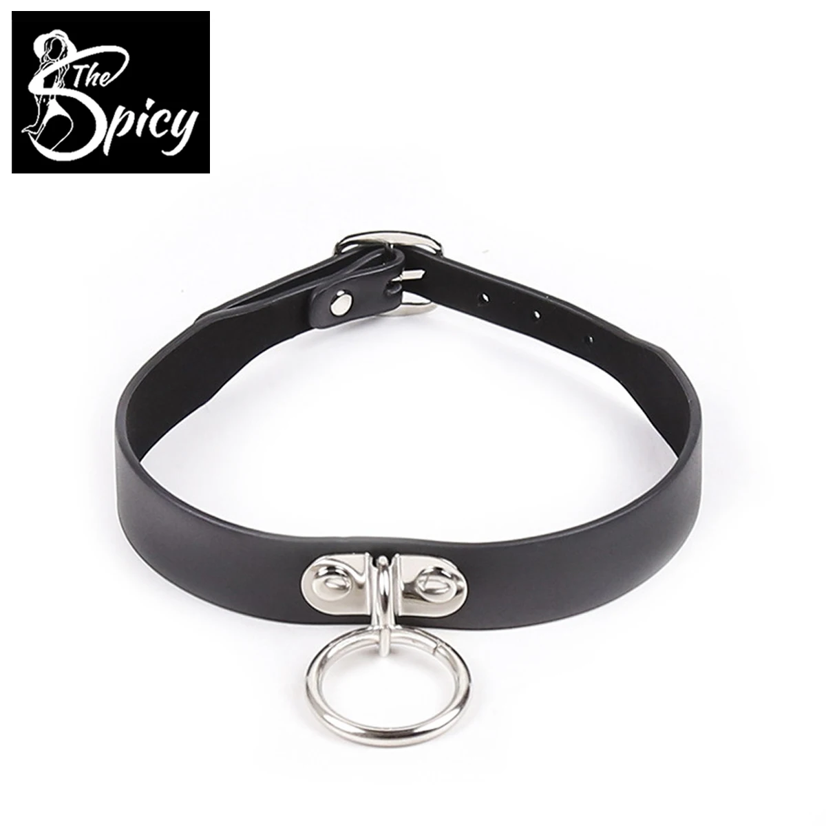 Spicy Girl\'s Adjustable Black Faux Leather Choker Necklaces with O-Ring