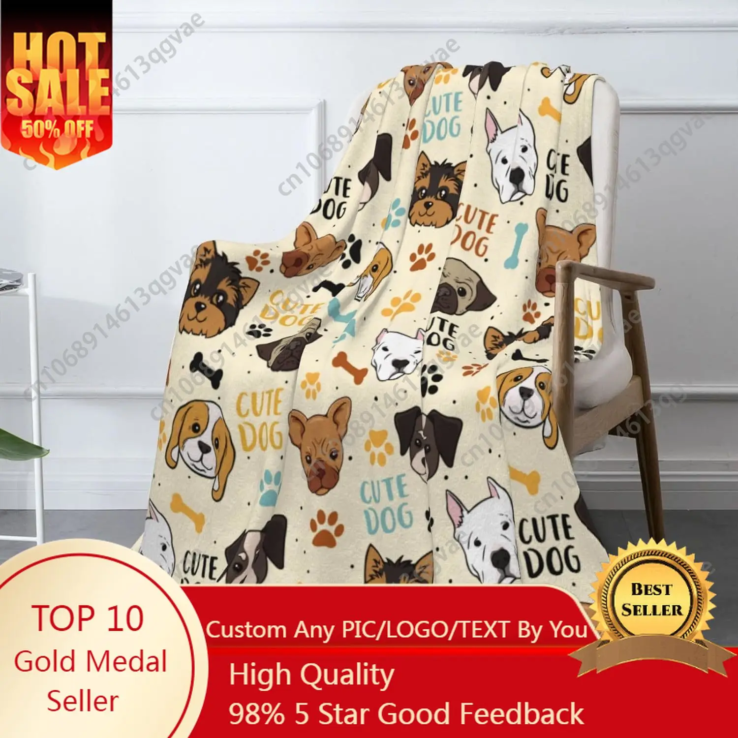 

Cute Dogs Fleece Blanket - Soft Cozy Plush Throw Blanket for Adults Kids Pet Lightweight Warm Flannel Sherpa Blanket