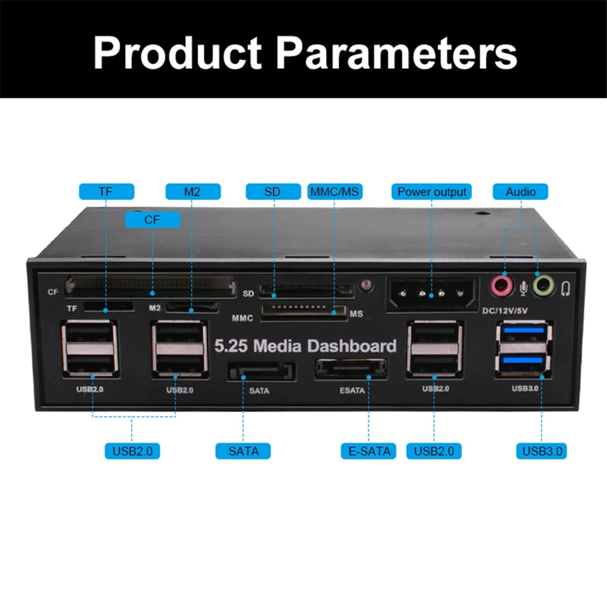 B47C 5.25 Inch Media Dashboard with USB 2.0/3.0 E-SATA SATA Multi-Card Reader for Desktops