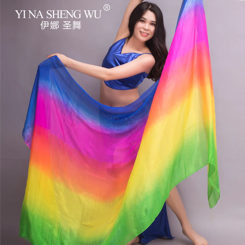 Real Silk Dance Performance Props Hand-dyed Gradient Color Silk Veil Shawls Belly Dance Veils Women Dance Accessories 5 Sizes