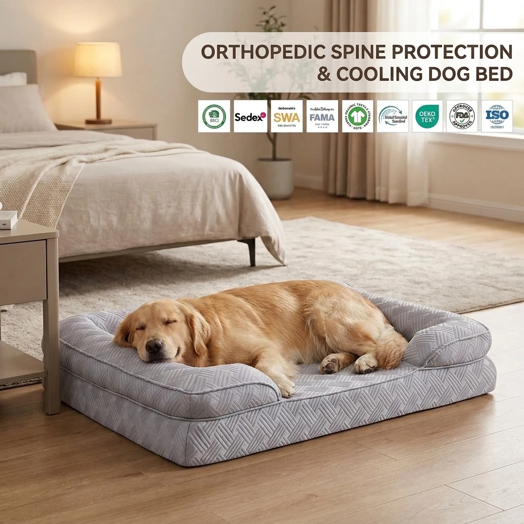 Summer Orthopedic Dog Bed Cooling Pet Bed Senior Joint Support Foam Bolster Washable Cover TPU Waterproof OEM ODM Dog Bed