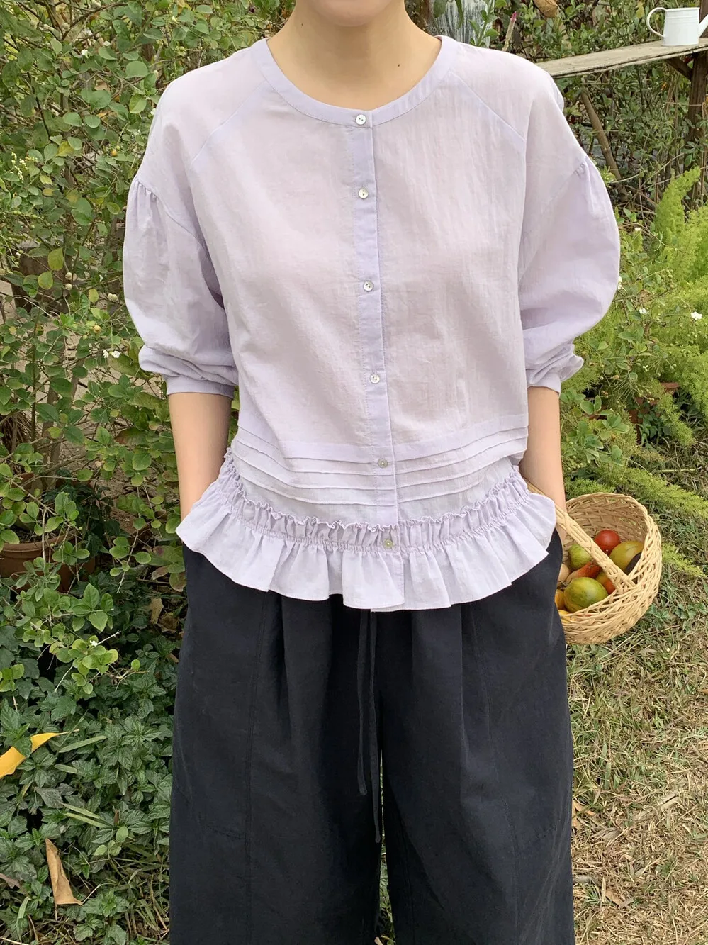 

Lilian Miluroom Lightweight Pleated Loose Fre l Wooden Cotton irt Comfortable Breathable Pure Color Commute Sle